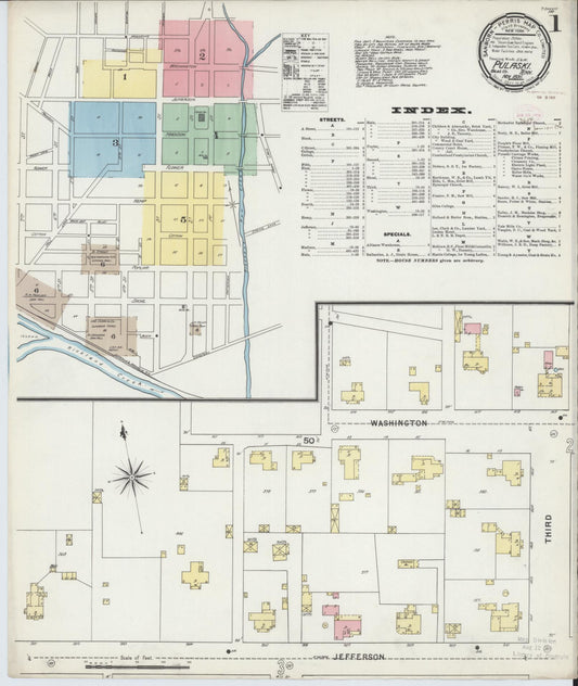 Sanborn Fire Insurance Map from Pulaski, Giles County, Tennessee (1895), Sheet #0001 - Complete Map Set gallery image, historic Sanborn map, vintage wall art, Tennessee Tennessee