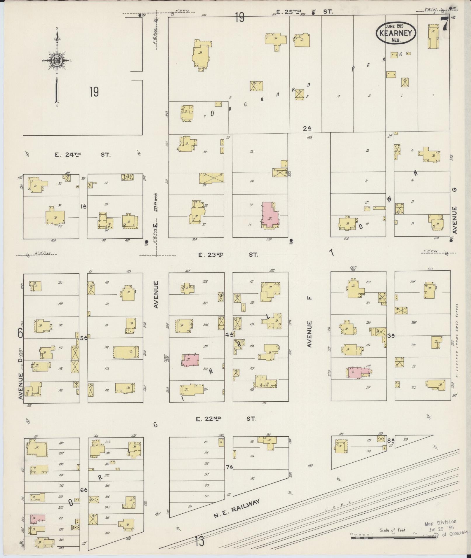 Sanborn Fire Insurance Map from Kearney, Buffalo County, Nebraska (1915), Sheet #0007 - Historic Sanborn Fire Insurance Map Print, vintage old map wall art, antique decor, genealogy gift, Nebraska Nebraska map