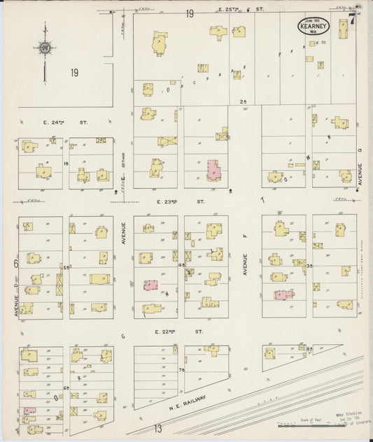 Sanborn Fire Insurance Map from Kearney, Buffalo County, Nebraska (1915), Sheet #0007 - Historic Sanborn Fire Insurance Map Print, vintage old map wall art, antique decor, genealogy gift, Nebraska Nebraska map