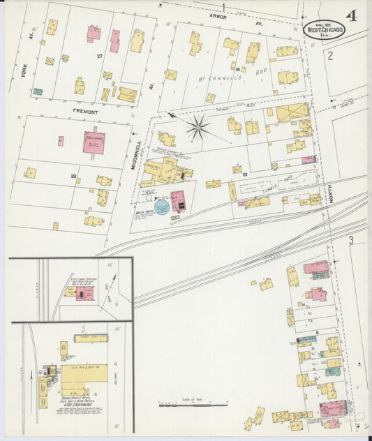 Sanborn Fire Insurance Map from West Chicago, Du Page County, Illinois (1905), Sheet #0004 - Historic Sanborn Fire Insurance Map Print, vintage old map wall art, antique decor, genealogy gift, Illinois Illinois map