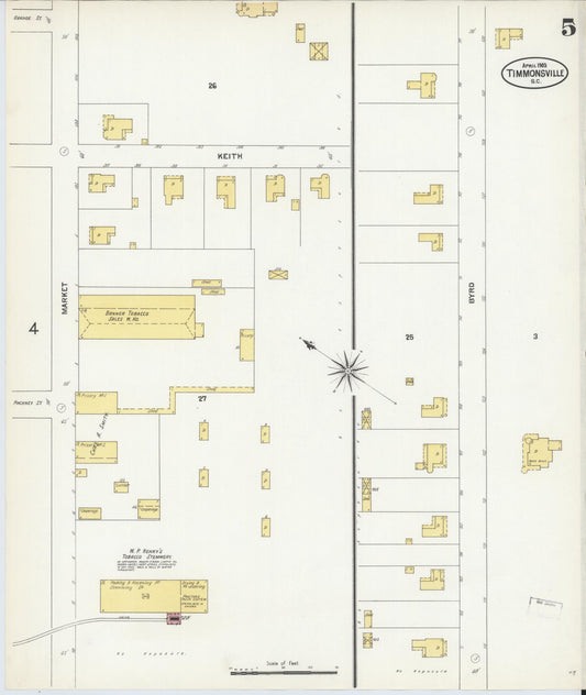Sanborn Fire Insurance Map from Timmonsville, Florence County, South Carolina (1903), Sheet #0005 - Historic Sanborn Fire Insurance Map Print, vintage old map wall art, antique decor, genealogy gift, South Carolina South Carolina map