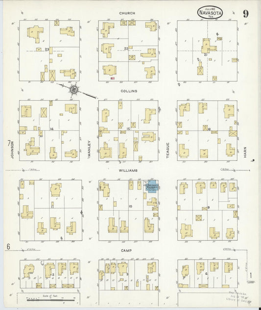 Sanborn Fire Insurance Map from Navasota, Grimes County, Texas (1912), Sheet #0009 - Historic Sanborn Fire Insurance Map Print, vintage old map wall art, antique decor, genealogy gift, Texas Texas map
