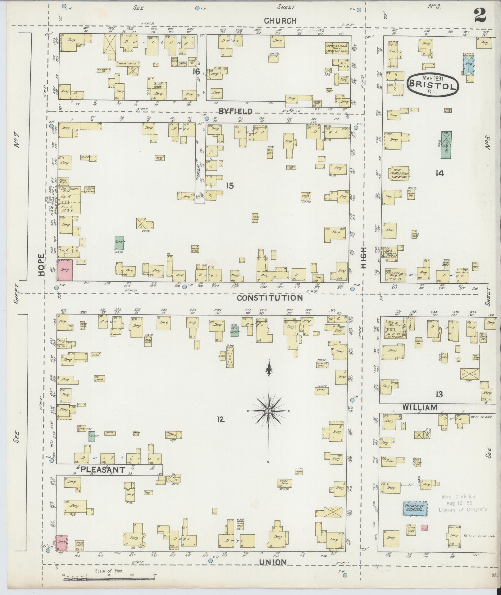 Sanborn Fire Insurance Map from Bristol, Bristol County, Rhode Island (1891), Sheet #0002 - Complete Map Set gallery image, historic Sanborn map, vintage wall art, Rhode Island Rhode Island