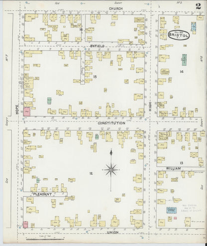 Sanborn Fire Insurance Map from Bristol, Bristol County, Rhode Island (1891), Sheet #0002 - Complete Map Set gallery image, historic Sanborn map, vintage wall art, Rhode Island Rhode Island