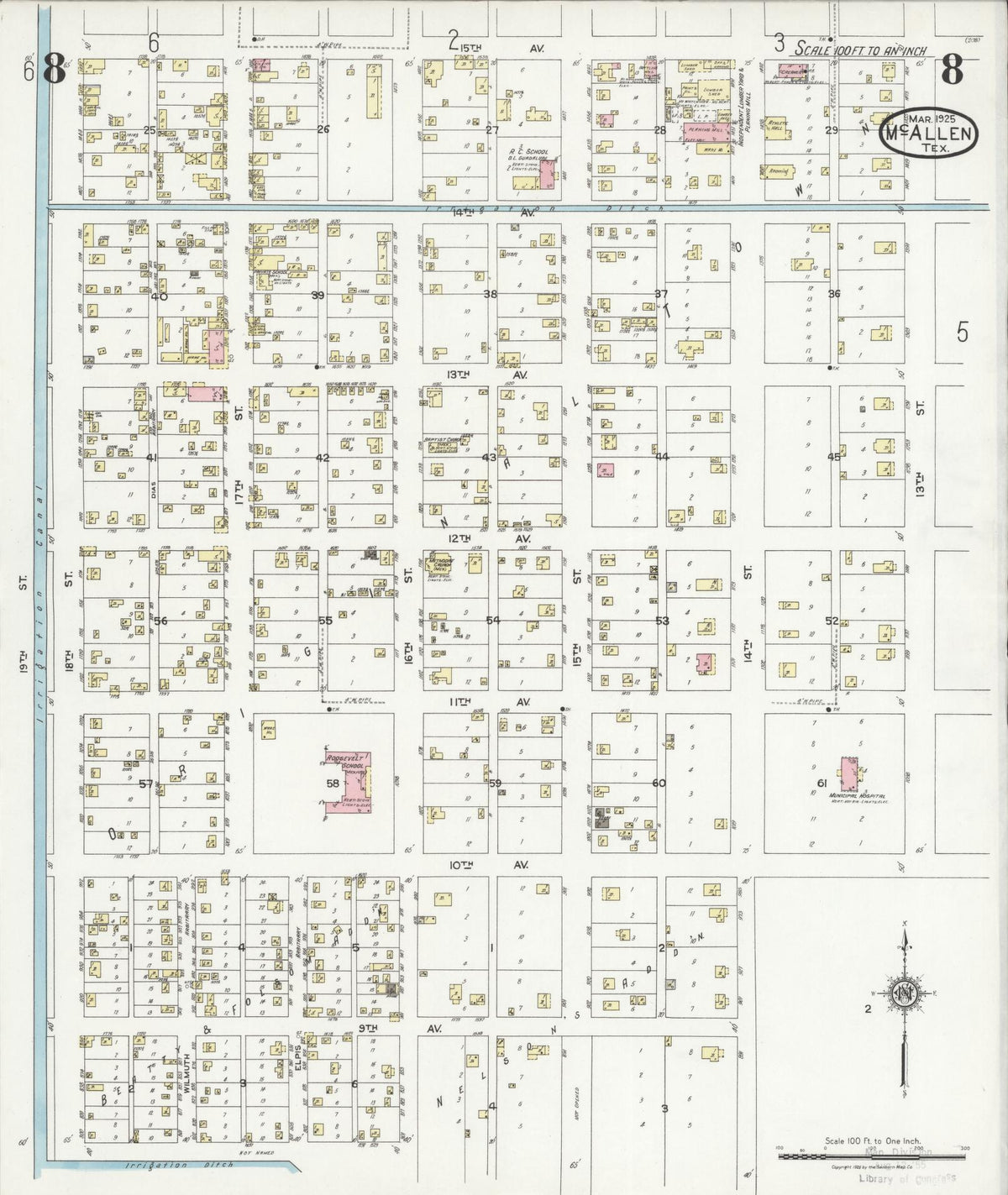 Sanborn Fire Insurance Map from McAllen, Hidalgo County, Texas (1925), Sheet #0008 - Complete Map Set gallery image, historic Sanborn map, vintage wall art, Texas Texas