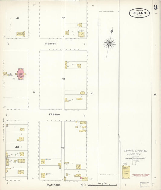 Sanborn Fire Insurance Map from Delano, Kern County, California (1896), Sheet #0003 - Historic Sanborn Fire Insurance Map Print, vintage old map wall art, antique decor, genealogy gift, California California map