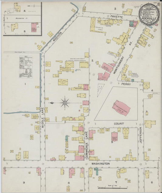 Sanborn Fire Insurance Map from Rockville, Montgomery County, Maryland (1892), Sheet #0001 - Historic Sanborn Fire Insurance Map Print, vintage old map wall art, antique decor, genealogy gift, Maryland Maryland map