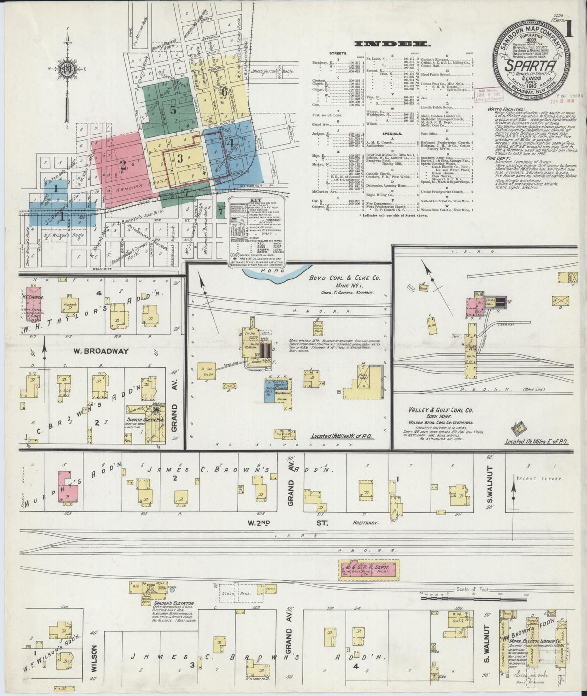 Sanborn Fire Insurance Map from Sparta, Randolph County, Illinois (1910), Sheet #0001 - Historic Sanborn Fire Insurance Map Print, vintage old map wall art, antique decor, genealogy gift, Illinois Illinois map