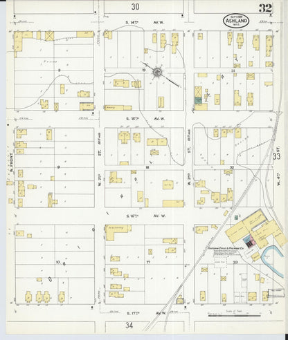 Sanborn Fire Insurance Map from Ashland, Ashland County, Wisconsin (1909), Sheet #0032 - Historic Sanborn Fire Insurance Map Print, vintage old map wall art, antique decor, genealogy gift, Wisconsin Wisconsin map