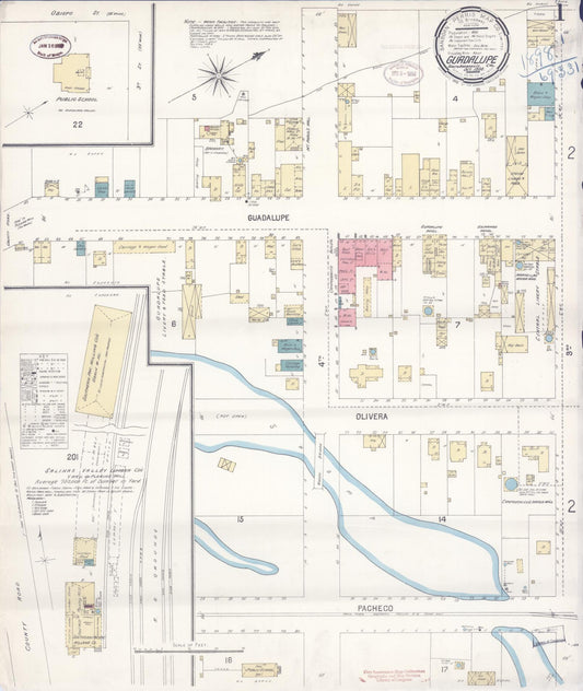 Sanborn Fire Insurance Map from Guadalupe, Santa Barbara County, California (1898), Sheet #0001 - Historic Sanborn Fire Insurance Map Print, vintage old map wall art, antique decor, genealogy gift, California California map