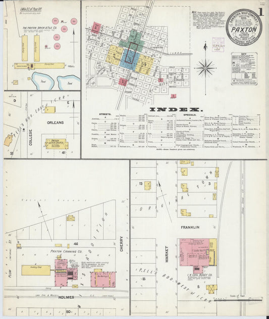 Sanborn Fire Insurance Map from Paxton, Ford County, Illinois (1902), Sheet #0001 - Historic Sanborn Fire Insurance Map Print, vintage old map wall art, antique decor, genealogy gift, Illinois Illinois map