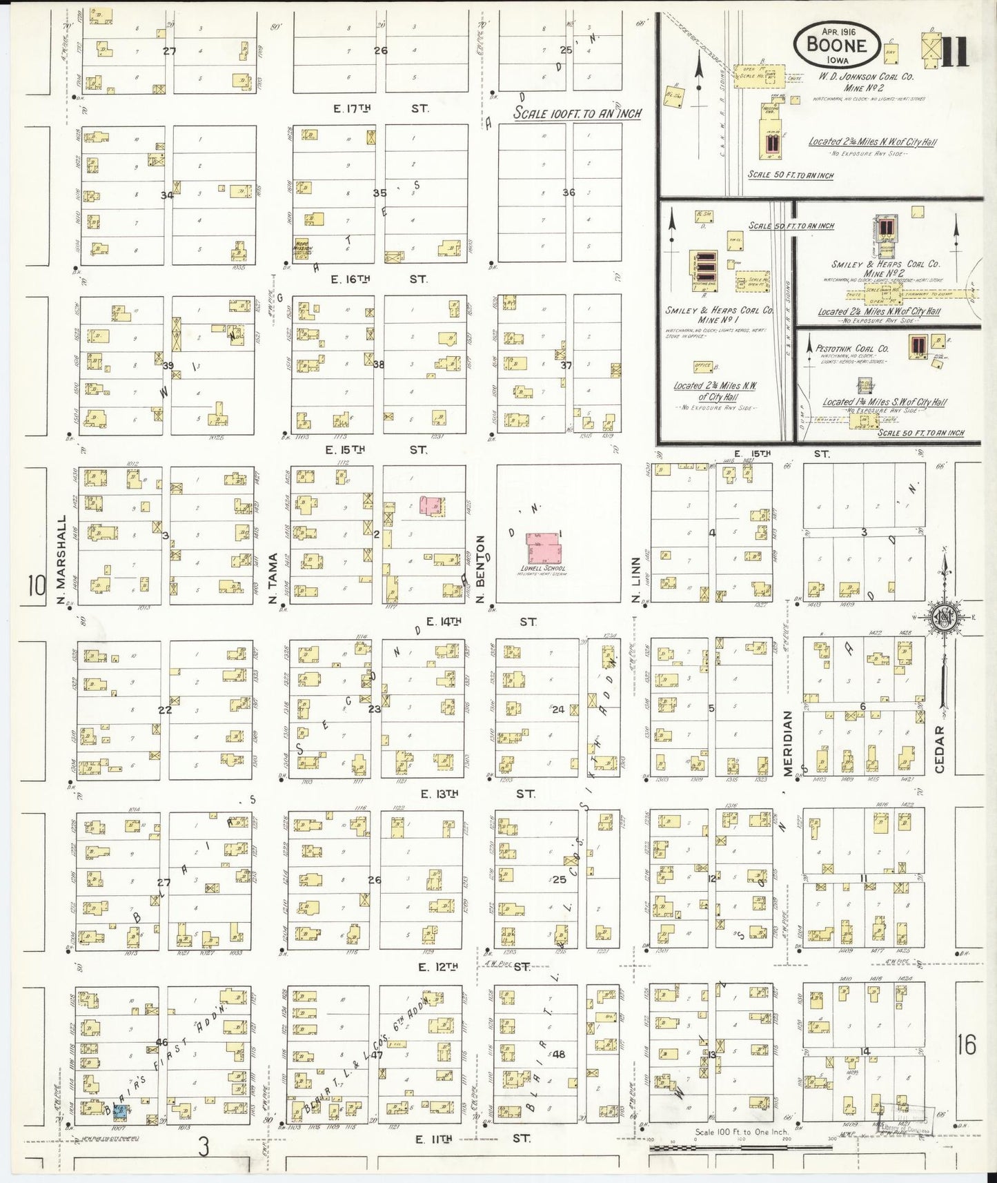 Sanborn Fire Insurance Map from Boone, Boone County, Iowa (1916), Sheet #0011 - Historic Sanborn Fire Insurance Map Print, vintage old map wall art