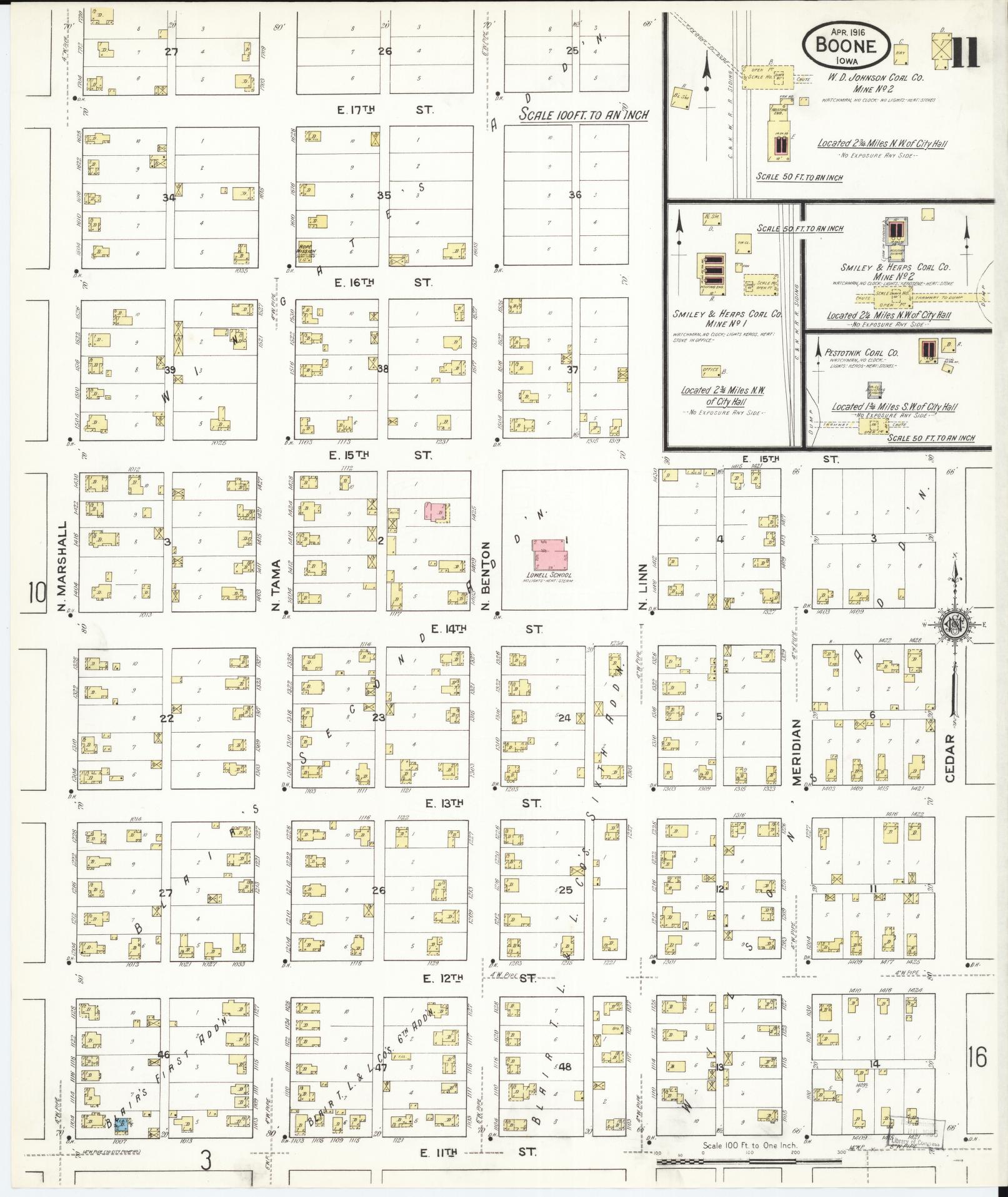 Sanborn Fire Insurance Map from Boone, Boone County, Iowa (1916), Sheet #0011 - Historic Sanborn Fire Insurance Map Print, vintage old map wall art