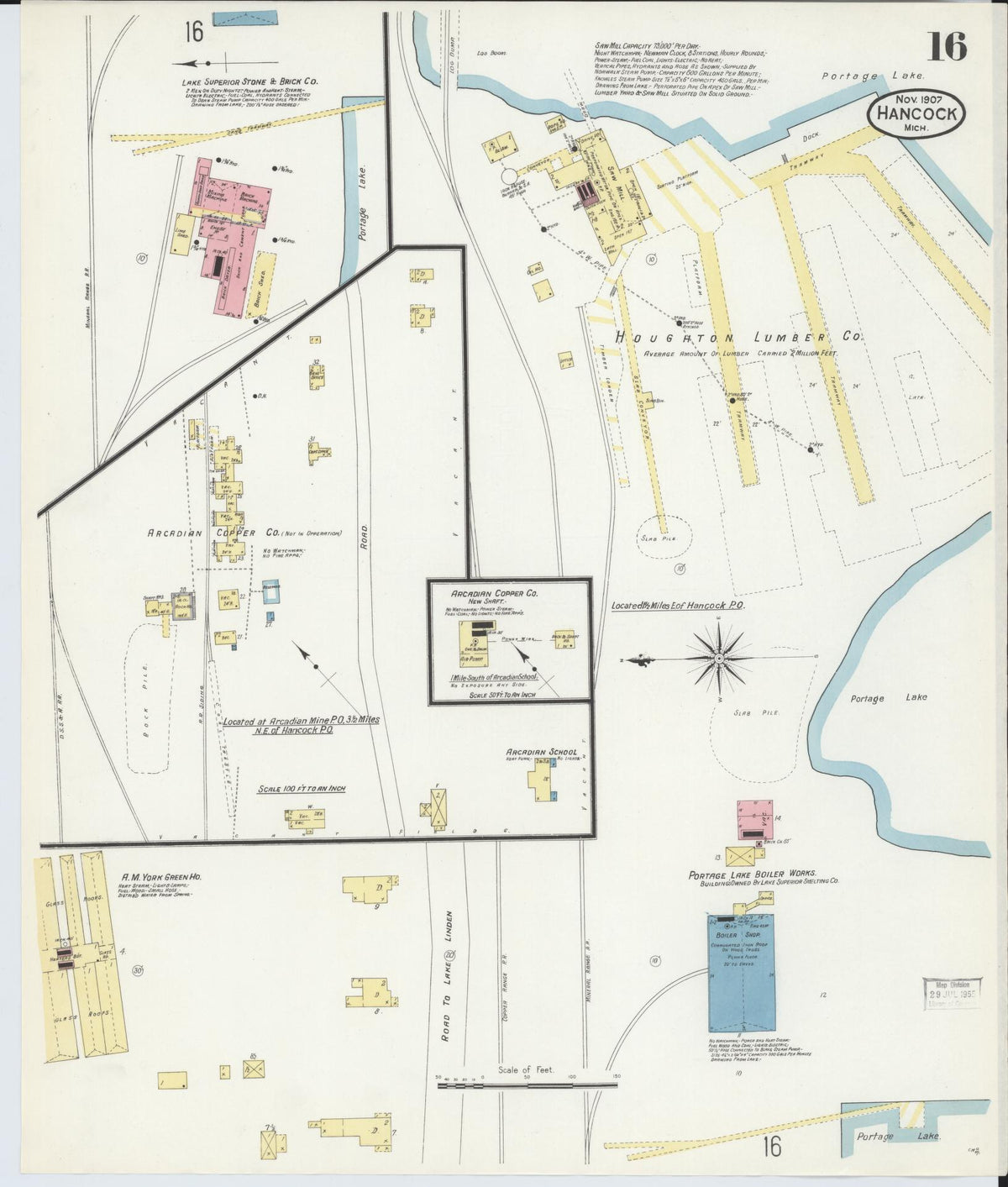 Sanborn Fire Insurance Map from Hancock, Houghton County, Michigan (1907), Sheet #0016 - Historic Sanborn Fire Insurance Map Print, vintage old map wall art, antique decor, genealogy gift, Michigan Michigan map