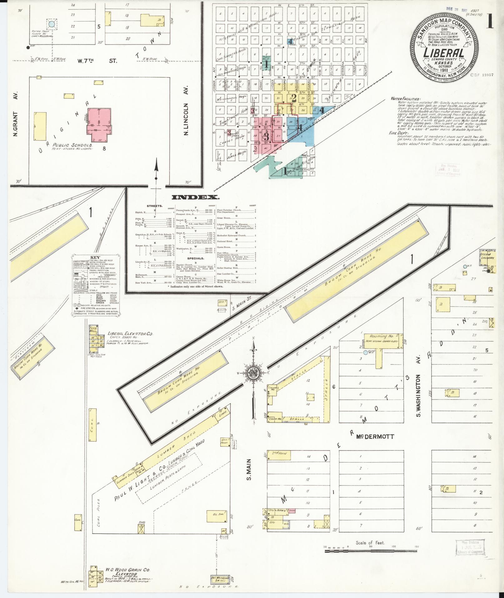 Sanborn Fire Insurance Map from Liberal, Seward County, Kansas (1911), Sheet #0001 - Complete Map Set gallery image, historic Sanborn map, vintage wall art, Kansas Kansas