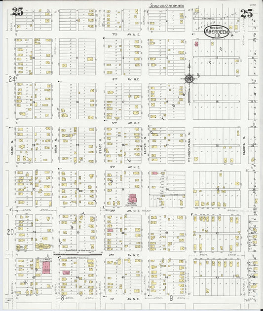 Sanborn Fire Insurance Map from Aberdeen, Brown County, South Dakota (1923), Sheet #0025 - Historic Sanborn Fire Insurance Map Print, vintage old map wall art, antique decor, genealogy gift, South Dakota South Dakota map