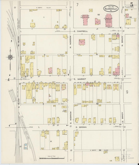 Sanborn Fire Insurance Map from Blairsville, Indiana County, Pennsylvania (1915), Sheet #0005 - Historic Sanborn Fire Insurance Map Print, vintage old map wall art, antique decor, genealogy gift, Blairsville Indiana map