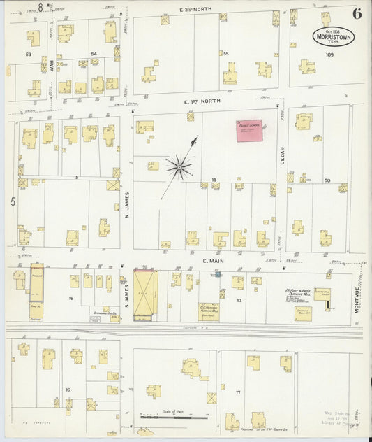 Sanborn Fire Insurance Map from Morristown, Hamblen County, Tennessee (1908), Sheet #0006 - Historic Sanborn Fire Insurance Map Print, vintage old map wall art, antique decor, genealogy gift, Tennessee Tennessee map