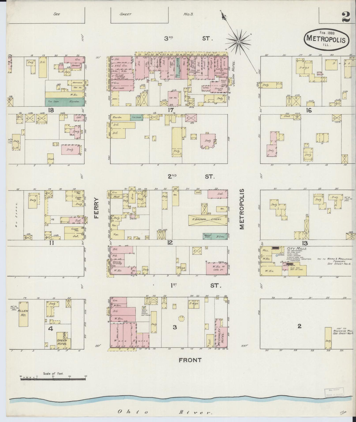 Sanborn Fire Insurance Map from Metropolis, Massac County, Illinois (1888), Sheet #0002 - Historic Sanborn Fire Insurance Map Print, vintage old map wall art, antique decor, genealogy gift, Illinois Illinois map