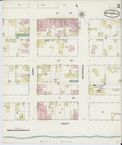 Sanborn Fire Insurance Map from Metropolis, Massac County, Illinois (1888), Sheet #0002 - Historic Sanborn Fire Insurance Map Print, vintage old map wall art, antique decor, genealogy gift, Illinois Illinois map