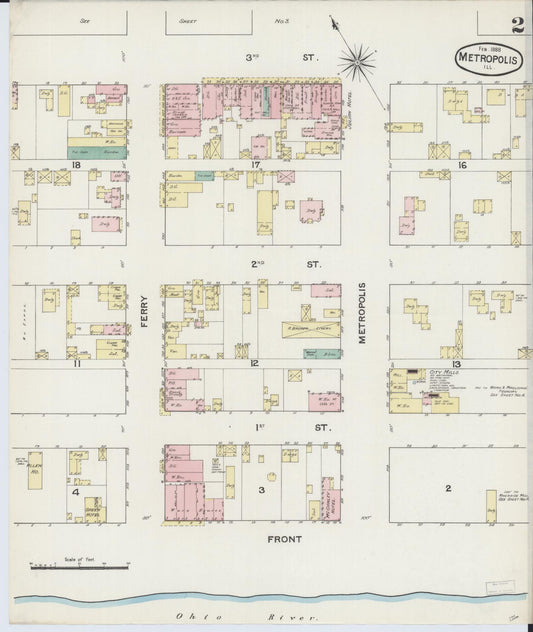 Sanborn Fire Insurance Map from Metropolis, Massac County, Illinois (1888), Sheet #0002 - Historic Sanborn Fire Insurance Map Print, vintage old map wall art, antique decor, genealogy gift, Illinois Illinois map