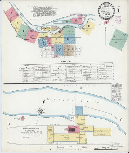 Sanborn Fire Insurance Map from Cloquet, Carlton County, Minnesota (1901), Sheet #0001 - Complete Map Set gallery image, historic Sanborn map, vintage wall art, Minnesota Minnesota