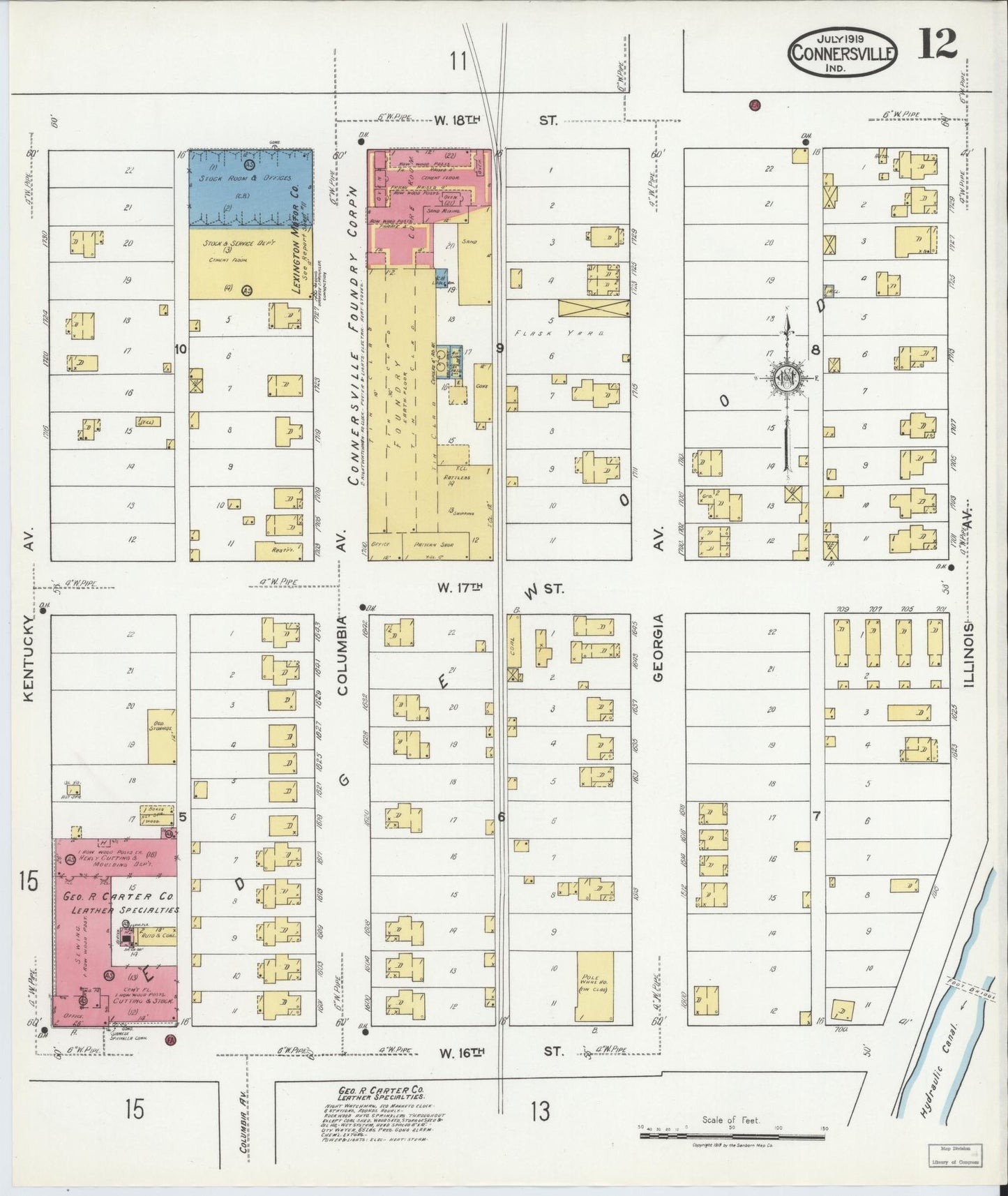 Sanborn Fire Insurance Map from Connersville, Fayette County, Indiana (1919), Sheet #0012 - Complete Map Set gallery image, historic Sanborn map, vintage wall art, Indiana Indiana