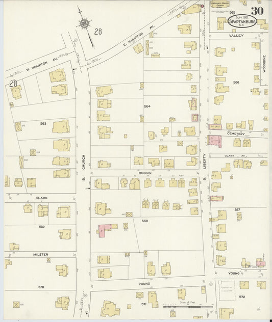 Sanborn Fire Insurance Map from Spartanburg, Spartanburg County, South Carolina (1912), Sheet #0030 - Historic Sanborn Fire Insurance Map Print, vintage old map wall art, antique decor, genealogy gift, South Carolina South Carolina map