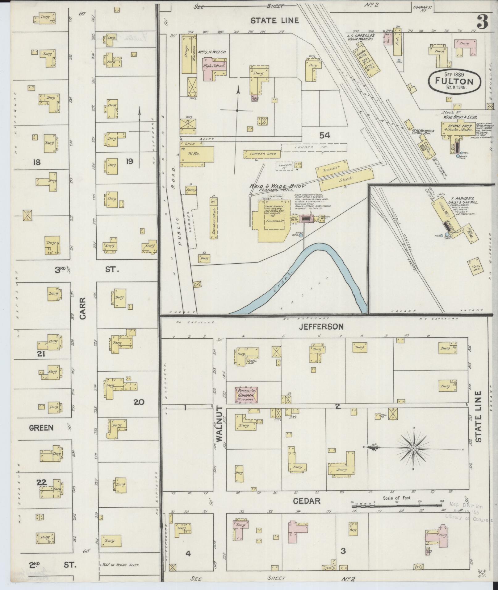Sanborn Fire Insurance Map from Fulton, Fulton County, Kentucky (1889), Sheet #0003 - Complete Map Set gallery image, historic Sanborn map, vintage wall art, Kentucky Kentucky