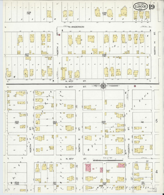 Sanborn Fire Insurance Map from Elwood, Madison County, Indiana (1916), Sheet #0019 - Historic Sanborn Fire Insurance Map Print, vintage old map wall art, antique decor, genealogy gift, Indiana Indiana map