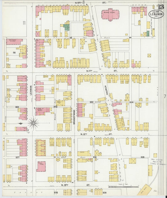 Sanborn Fire Insurance Map from Lebanon, Lebanon County, Pennsylvania (1902), Sheet #0013 - Historic Sanborn Fire Insurance Map Print, vintage old map wall art, antique decor, genealogy gift, Pennsylvania Pennsylvania map