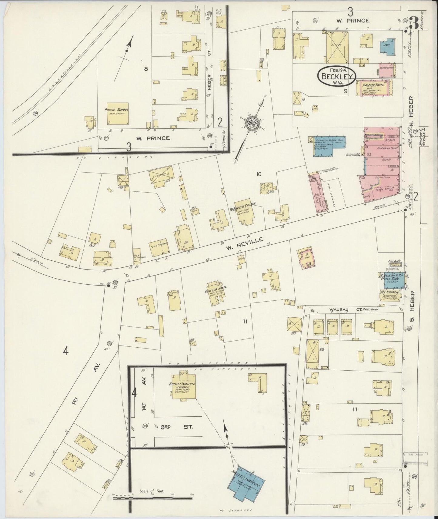Sanborn Fire Insurance Map from Beckley, Raleigh County, West Virginia (1914), Sheet #0003 - Complete Map Set gallery image, historic Sanborn map, vintage wall art, West Virginia West Virginia
