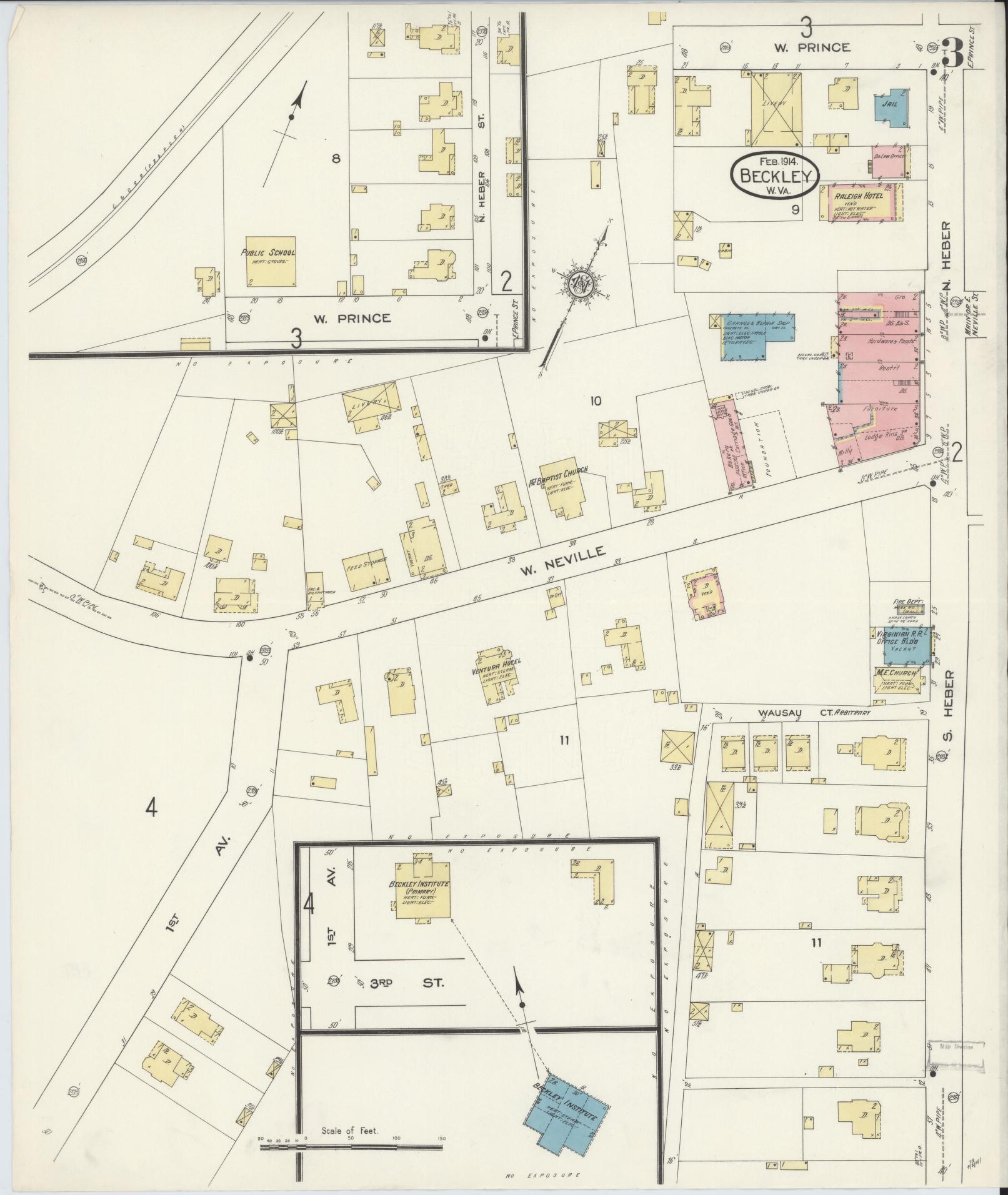 Sanborn Fire Insurance Map from Beckley, Raleigh County, West Virginia (1914), Sheet #0003 - Complete Map Set gallery image, historic Sanborn map, vintage wall art, West Virginia West Virginia