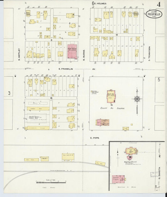 Sanborn Fire Insurance Map from Redfield, Spink County, South Dakota (1910), Sheet #0004 - Historic Sanborn Fire Insurance Map Print, vintage old map wall art, antique decor, genealogy gift, South Dakota South Dakota map
