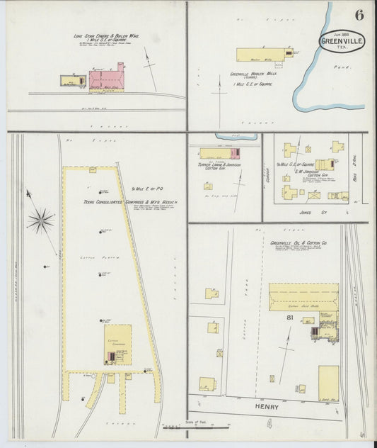Sanborn Fire Insurance Map from Greenville, Hunt County, Texas (1893), Sheet #0006 - Historic Sanborn Fire Insurance Map Print, vintage old map wall art, antique decor, genealogy gift, Texas Texas map