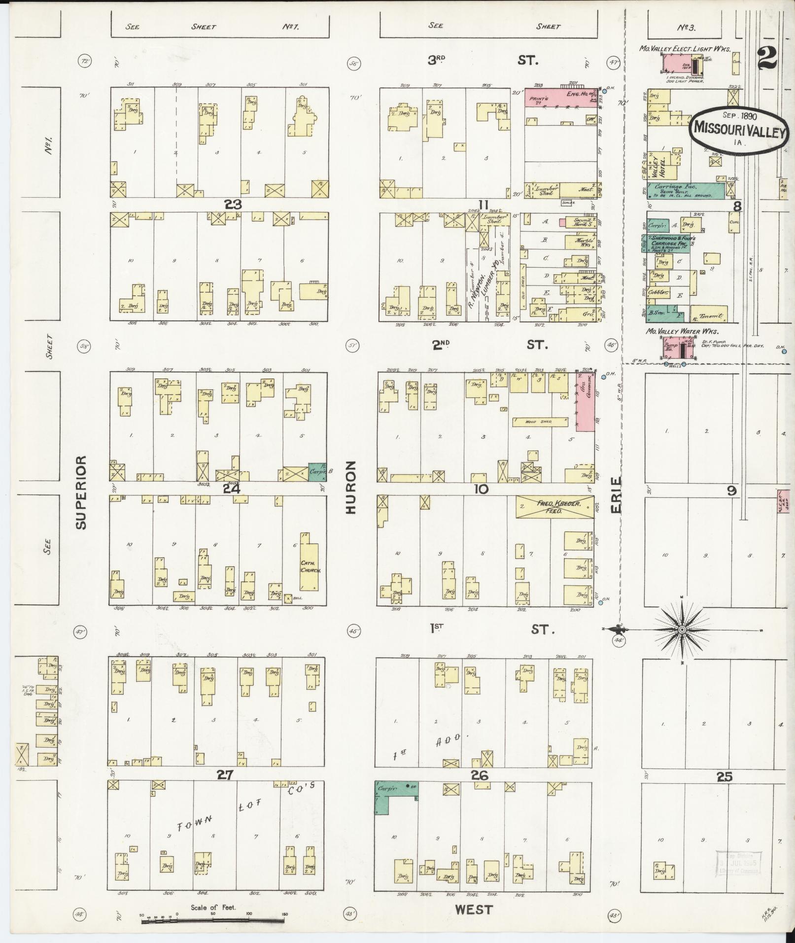 Sanborn Fire Insurance Map from Missouri Valley, Harrison County, Iowa (1890), Sheet #0002 - Historic Sanborn Fire Insurance Map Print, vintage old map wall art, antique decor, genealogy gift, Missouri Missouri map