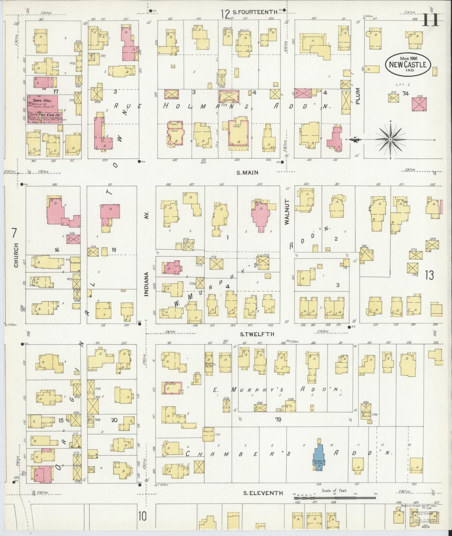 Sanborn Fire Insurance Map from New Castle, Henry County, Indiana (1908), Sheet #0011 - Complete Map Set gallery image, historic Sanborn map, vintage wall art, Indiana Indiana
