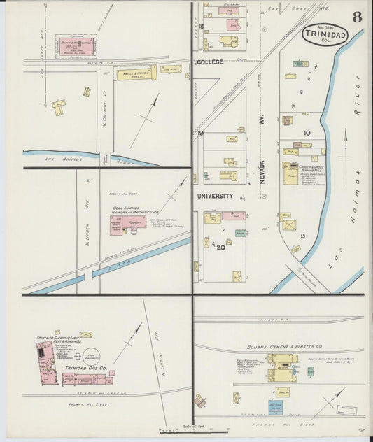 Sanborn Fire Insurance Map from Trinidad, Las Animas County, Colorado (1890), Sheet #0008 - Historic Sanborn Fire Insurance Map Print, vintage old map wall art, antique decor, genealogy gift, Colorado Colorado map