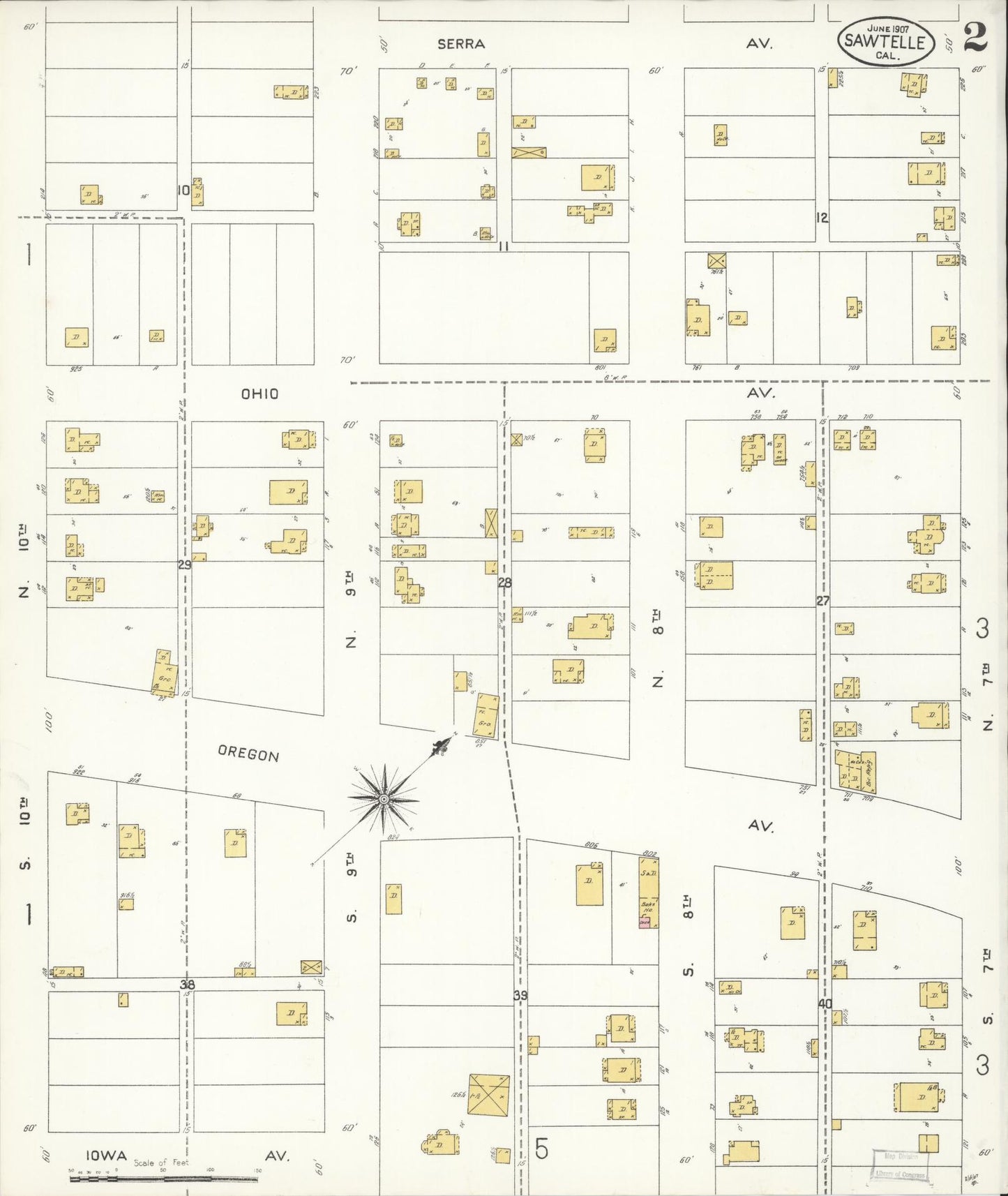 Sanborn Fire Insurance Map from Sawtelle, Los Angeles County, California (1907), Sheet #0002 - Complete Map Set gallery image, historic Sanborn map, vintage wall art, California California
