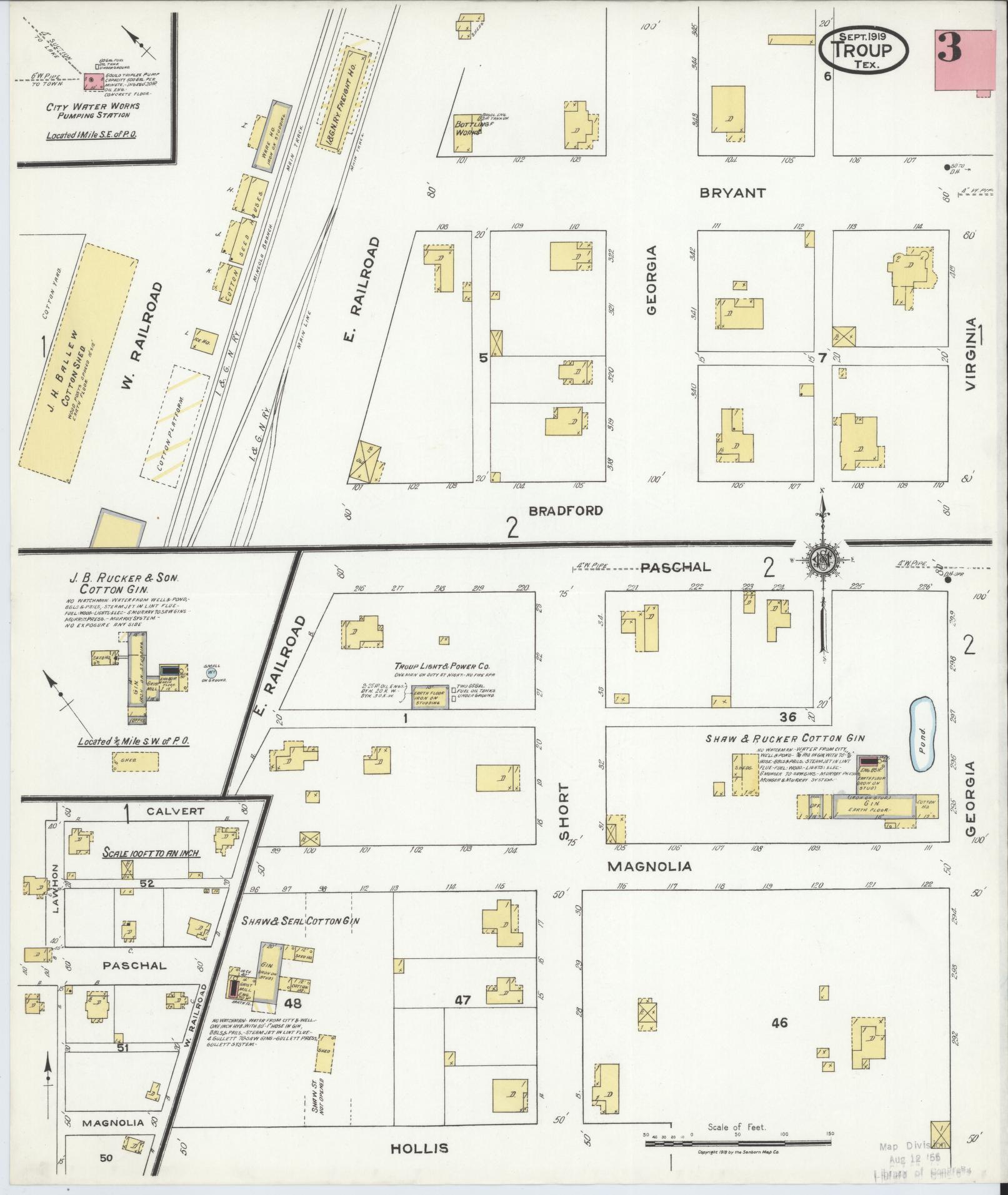Sanborn Fire Insurance Map from Troup, Smith County, Texas (1919), Sheet #0003 - Complete Map Set gallery image, historic Sanborn map, vintage wall art, Texas Texas