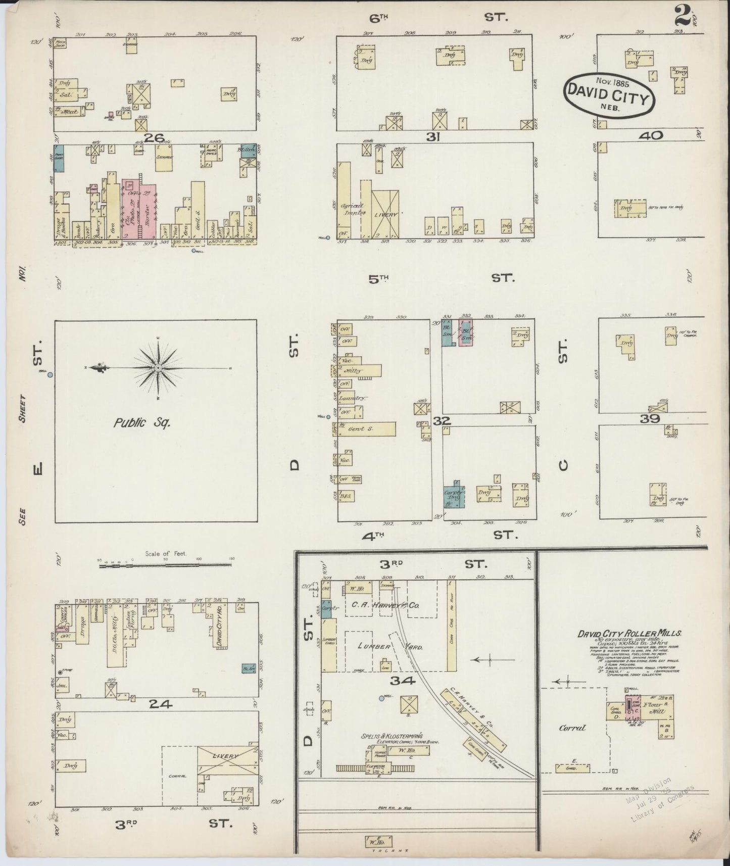 Sanborn Fire Insurance Map from David City, Butler County, Nebraska (1885), Sheet #0002 - Complete Map Set gallery image, historic Sanborn map, vintage wall art, Nebraska Nebraska