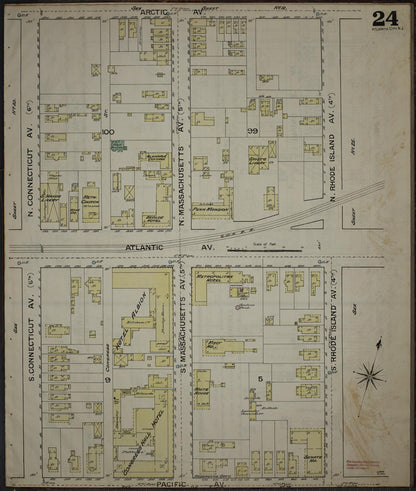 Sanborn Fire Insurance Map from Atlantic City, Atlantic County, New Jersey (1886), Sheet #0024 - Historic Sanborn Fire Insurance Map Print, vintage old map wall art, antique decor, genealogy gift, New Jersey New Jersey map