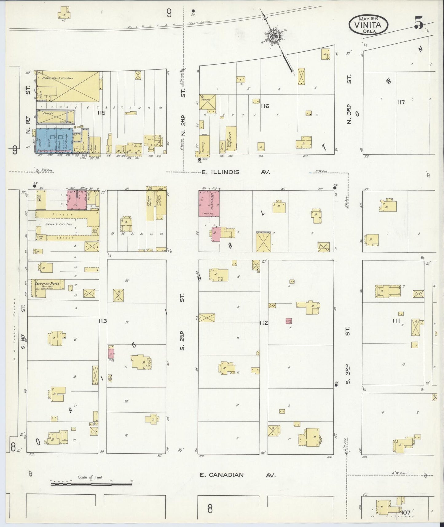 Sanborn Fire Insurance Map from Vinita, Craig County, Oklahoma (1916), Sheet #0005 - Complete Map Set gallery image, historic Sanborn map, vintage wall art, Oklahoma Oklahoma