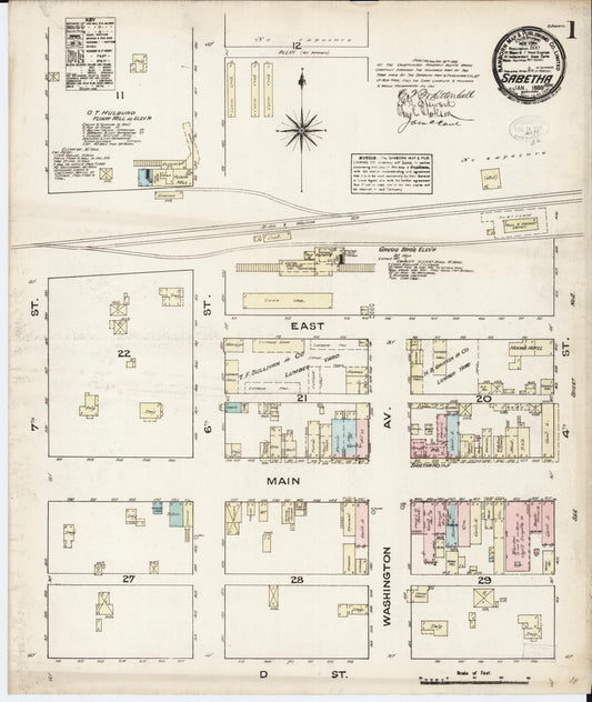 Sanborn Fire Insurance Map from Sabetha, Nemaha County, Kansas (1885), Sheet #0001 - Historic Sanborn Fire Insurance Map Print, vintage old map wall art, antique decor, genealogy gift, Kansas Kansas map