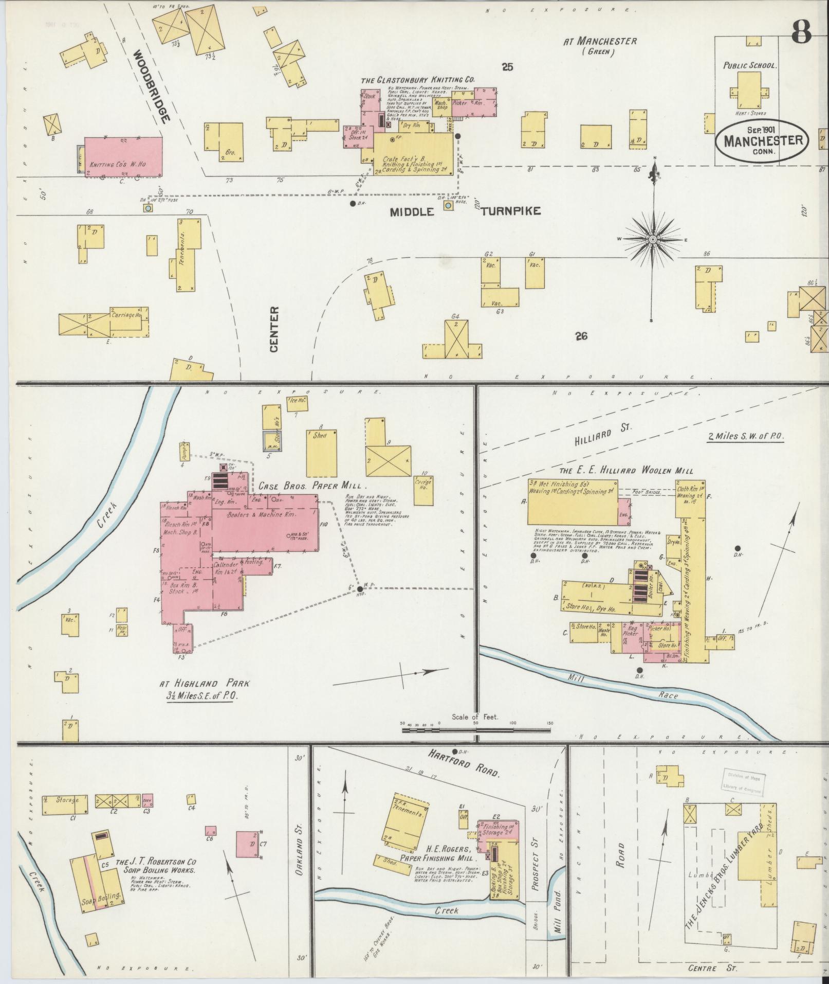 Sanborn Fire Insurance Map from Manchester, Hartford County, Connecticut (1901), Sheet #0008 - Complete Map Set gallery image, historic Sanborn map, vintage wall art, Connecticut Connecticut