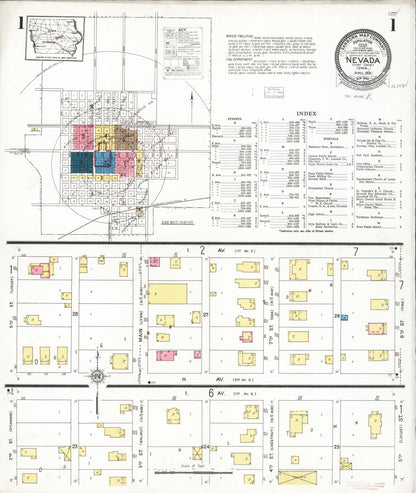 Sanborn Fire Insurance Map from Nevada, Story County, Iowa (1926), Sheet #0001 - Complete Map Set gallery image, historic Sanborn map, vintage wall art, Nevada Nevada
