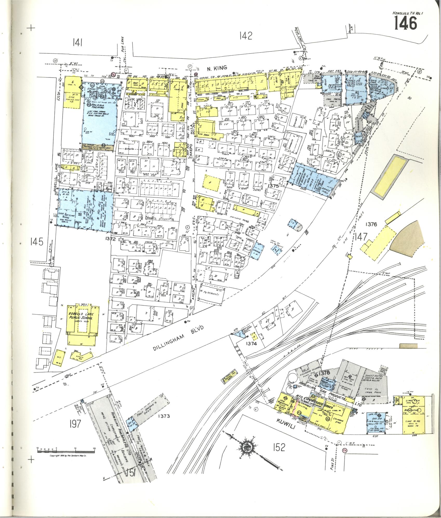 Sanborn Fire Insurance Map from Honolulu, Oahu County, Hawaii (1955), Sheet #0146 - Historic Sanborn Fire Insurance Map Print