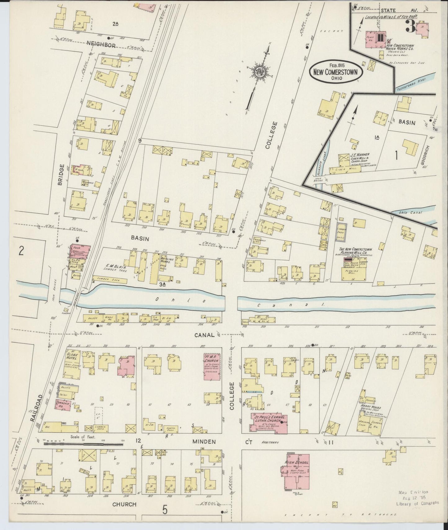 Sanborn Fire Insurance Map from Newcomerstown, Tuscarawas County, Ohio (1915), Sheet #0003 - Historic Sanborn Fire Insurance Map Print, vintage old map wall art, antique decor, genealogy gift, Ohio Ohio map