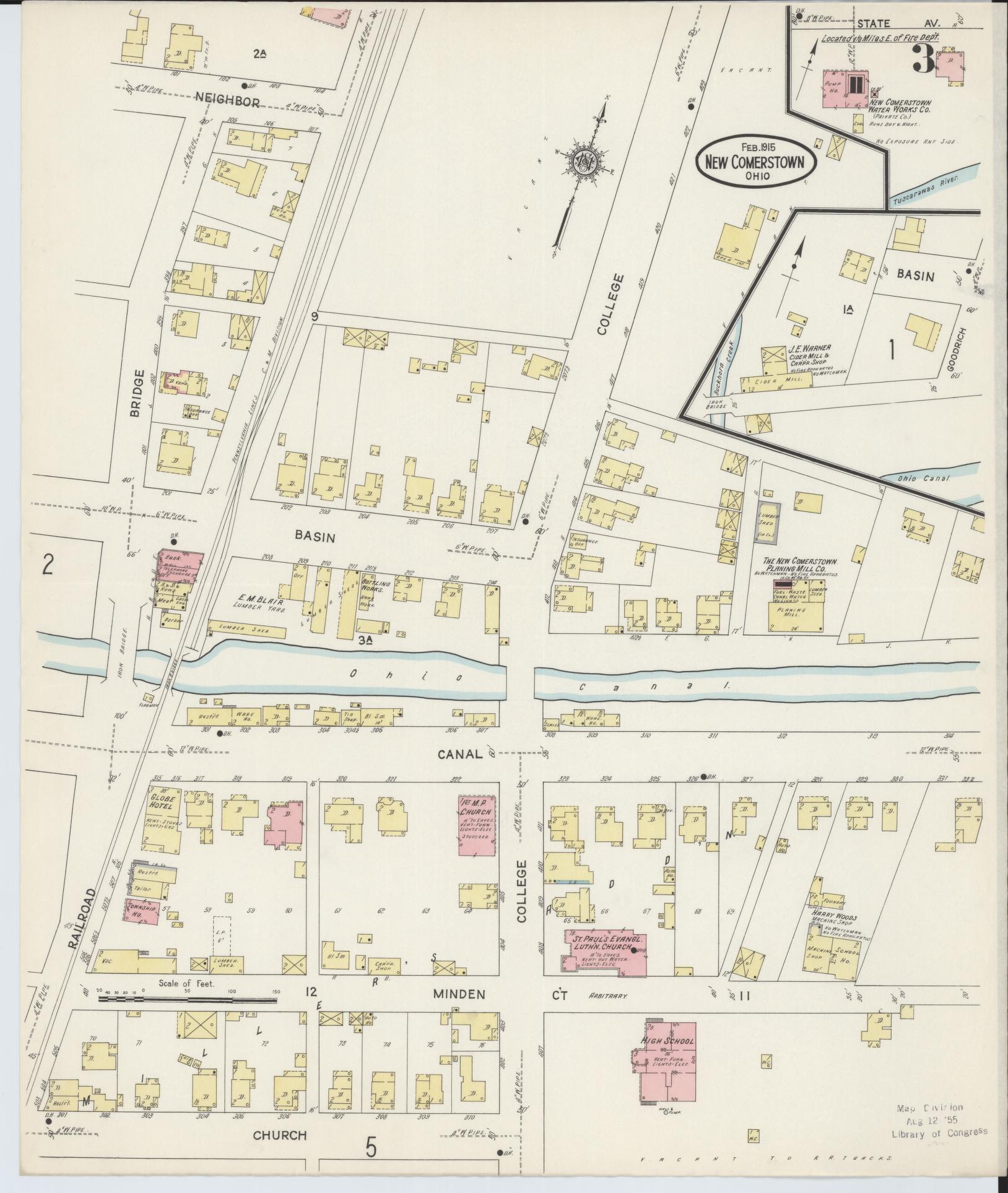 Sanborn Fire Insurance Map from Newcomerstown, Tuscarawas County, Ohio (1915), Sheet #0003 - Historic Sanborn Fire Insurance Map Print, vintage old map wall art, antique decor, genealogy gift, Ohio Ohio map