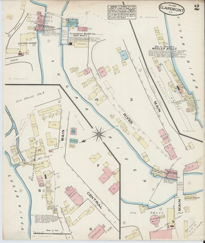 Sanborn Fire Insurance Map from Claremont, Sullivan County, New Hampshire (1884), Sheet #0002 - Complete Map Set gallery image, historic Sanborn map, vintage wall art, New Hampshire New Hampshire